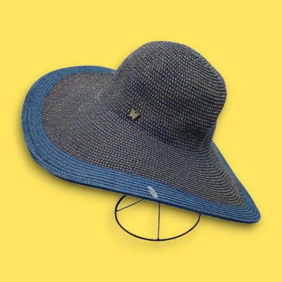 NEW Blue Woven Floppy Summer UPF 50+ Boho Hat by Madrid Hats Easy Pack Easy Wear - Picture 1 of 11